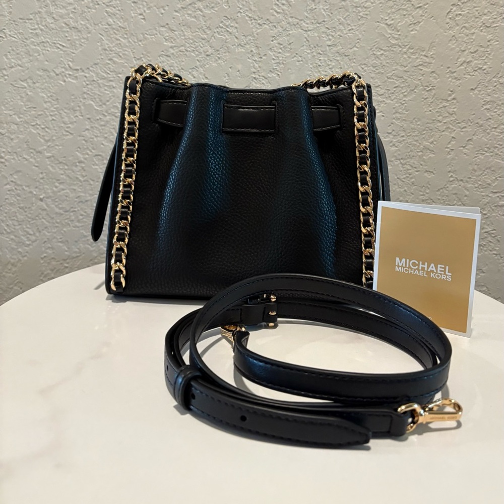 Michael Kors Black Leather Mina Chain Crossbody Shoulder Bag NWT - Picture 2 of 7